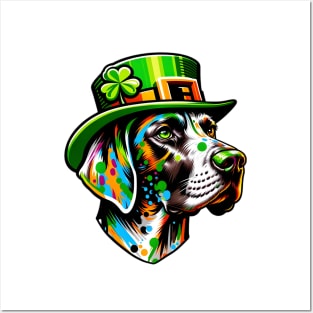 Lively German Shorthaired Pointer Enjoys Saint Patrick's Day Posters and Art